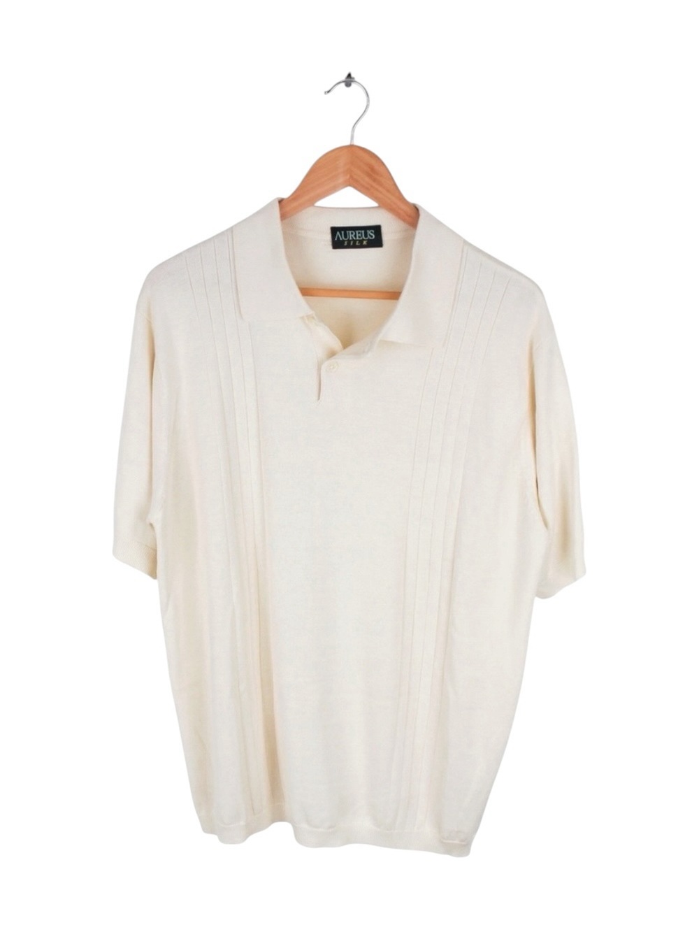 Aureus Silk Knit Polo Shirt Ivory Short Sleeve Casual Men's Size Large